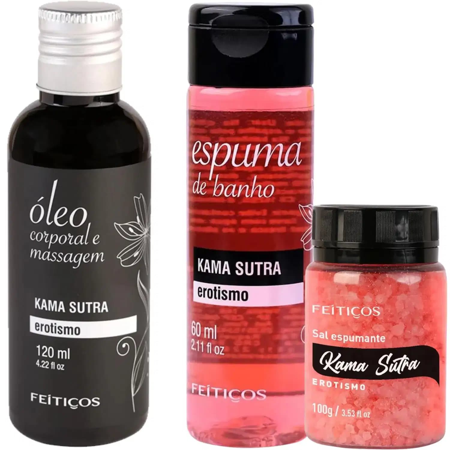 Kit Óleo De Massagem Corporal E Espuma E Sal Banho Kamasutra