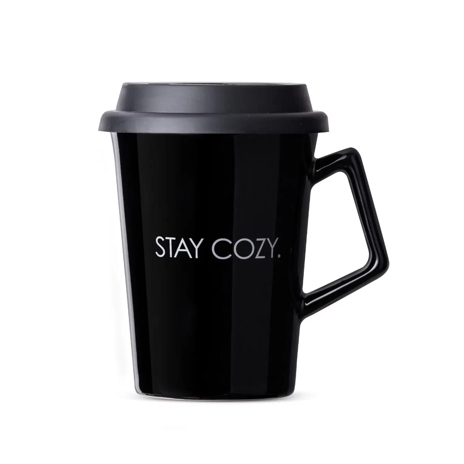 Caneca de Cerâmica com Tampa Stay Cozy Moncloa Preta 300ml