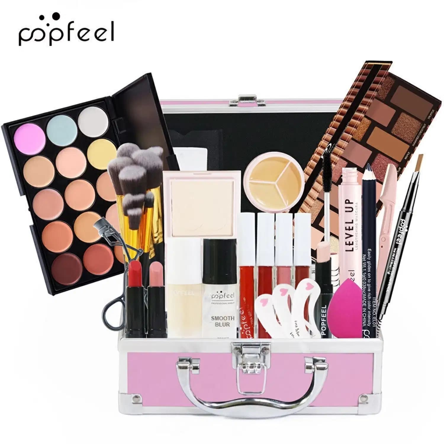 Kit de Maquiagem com Maleta sombras, blushes, bastões, pincéis 5