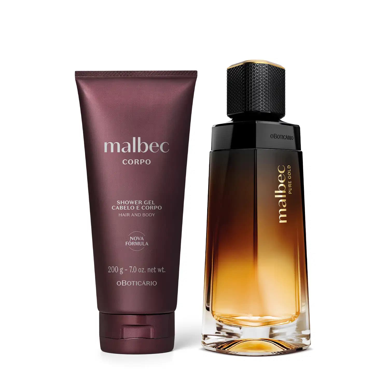 Combo Malbec Pure Gold: Desodorante Colônia 100ml + Shower Gel Corpo e Cabelo 200g