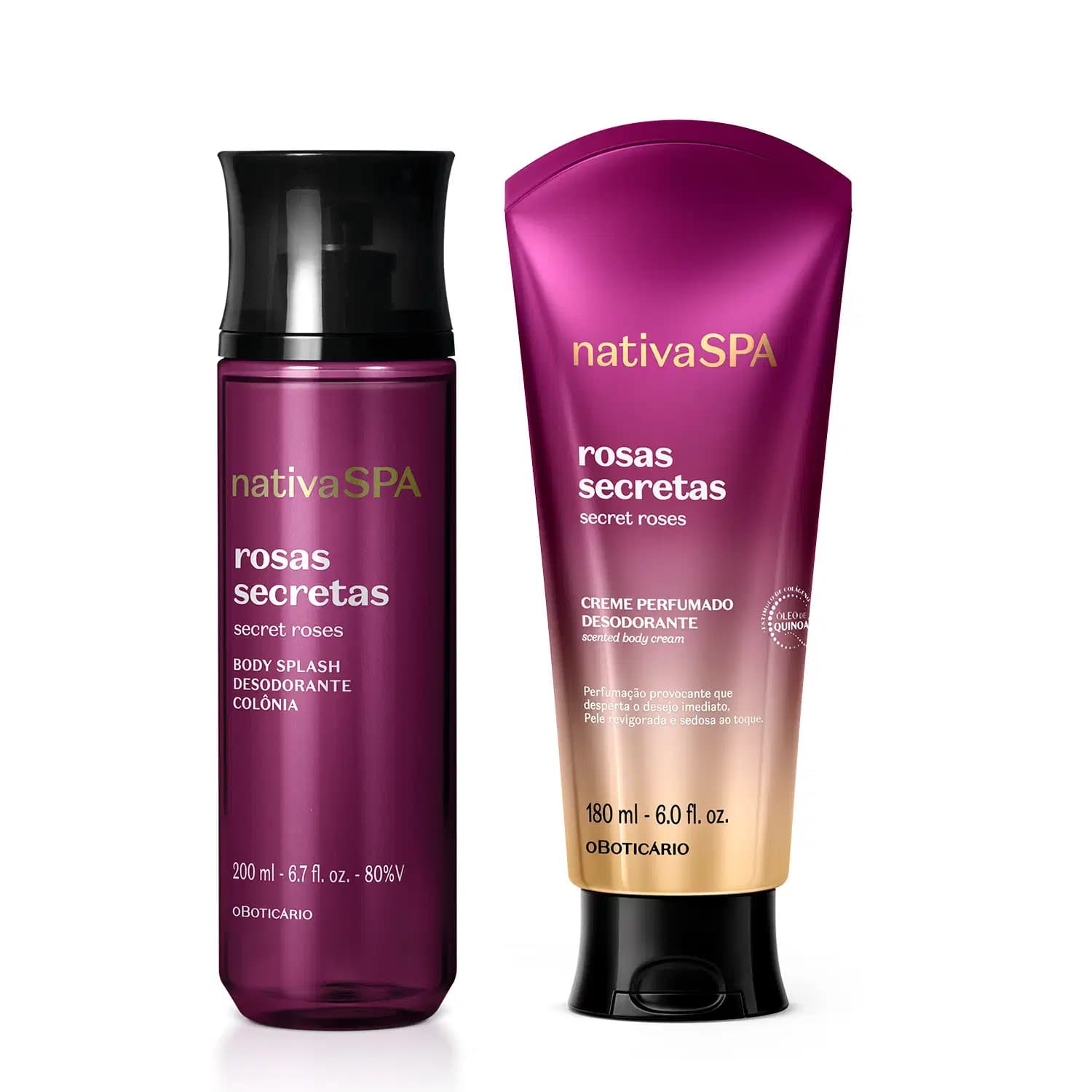 Kit Nativa SPA Rosas Secretas o Boticário - Body Splash 200ml + Creme Perfumado Corporal 180ml