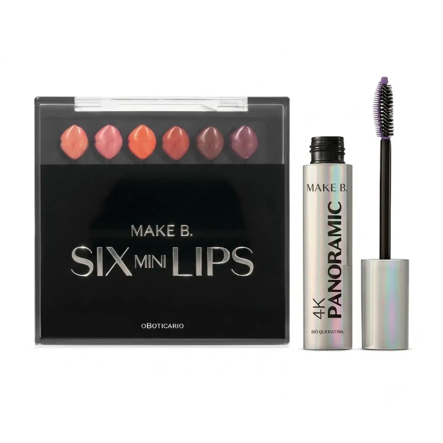 Combo Make B.: Mini Batons Six Mini Lips 6x0,4g + Máscara de Cílios 4K Panoramic 10g