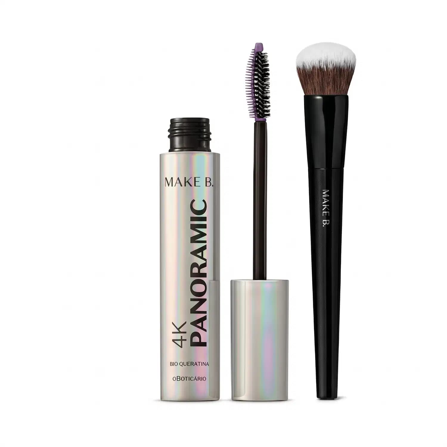 Combo Make B.: Máscara de Cílios 4K Panoramic 10g + Pincel Kabuki Acessível Articulado