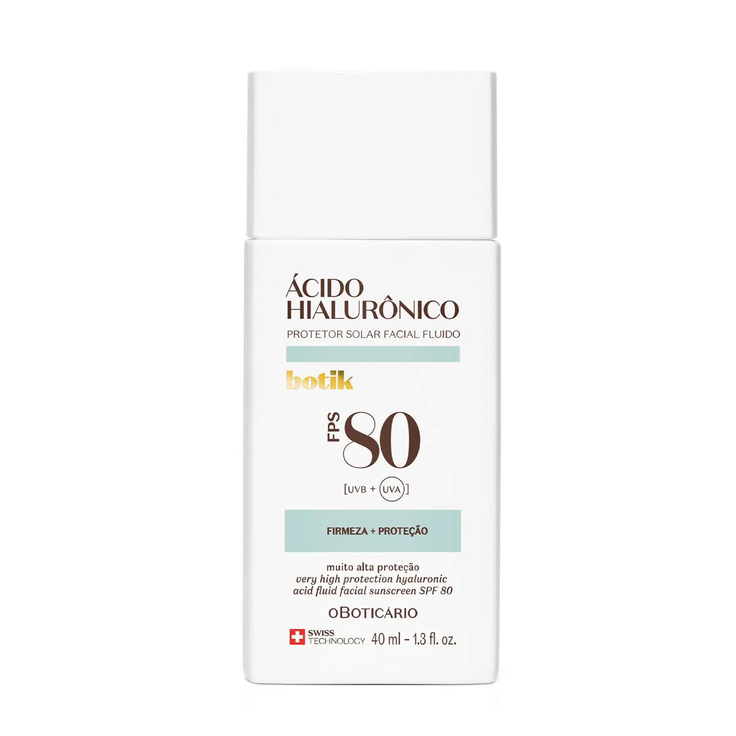 Protetor Solar Facial Fluido FPS 80 Botik Ácido Hialurônico 40ml