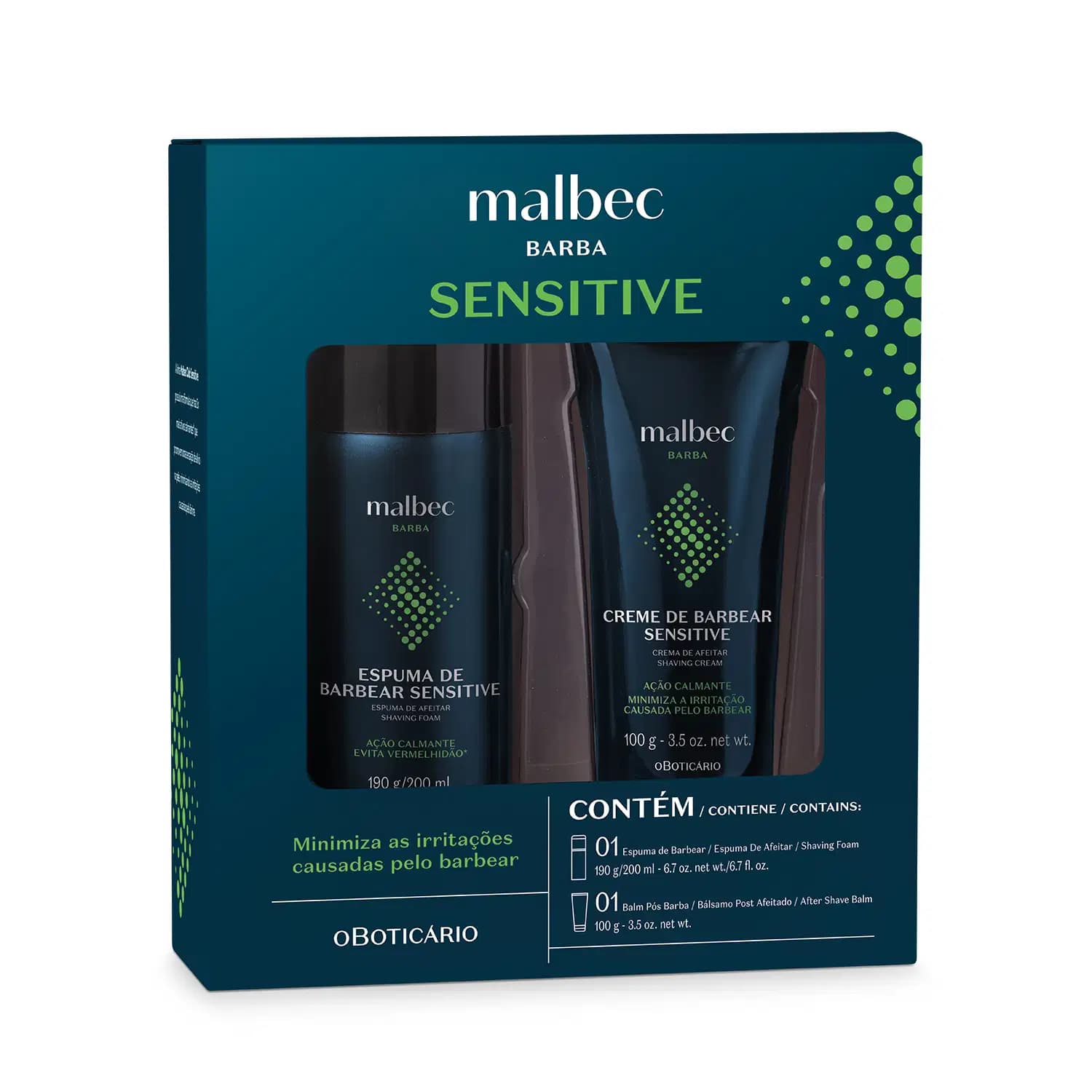 Kit Malbec Barba Sensitive: Espuma de Barbear 190g/200ml + Balm Pós Barba 100g