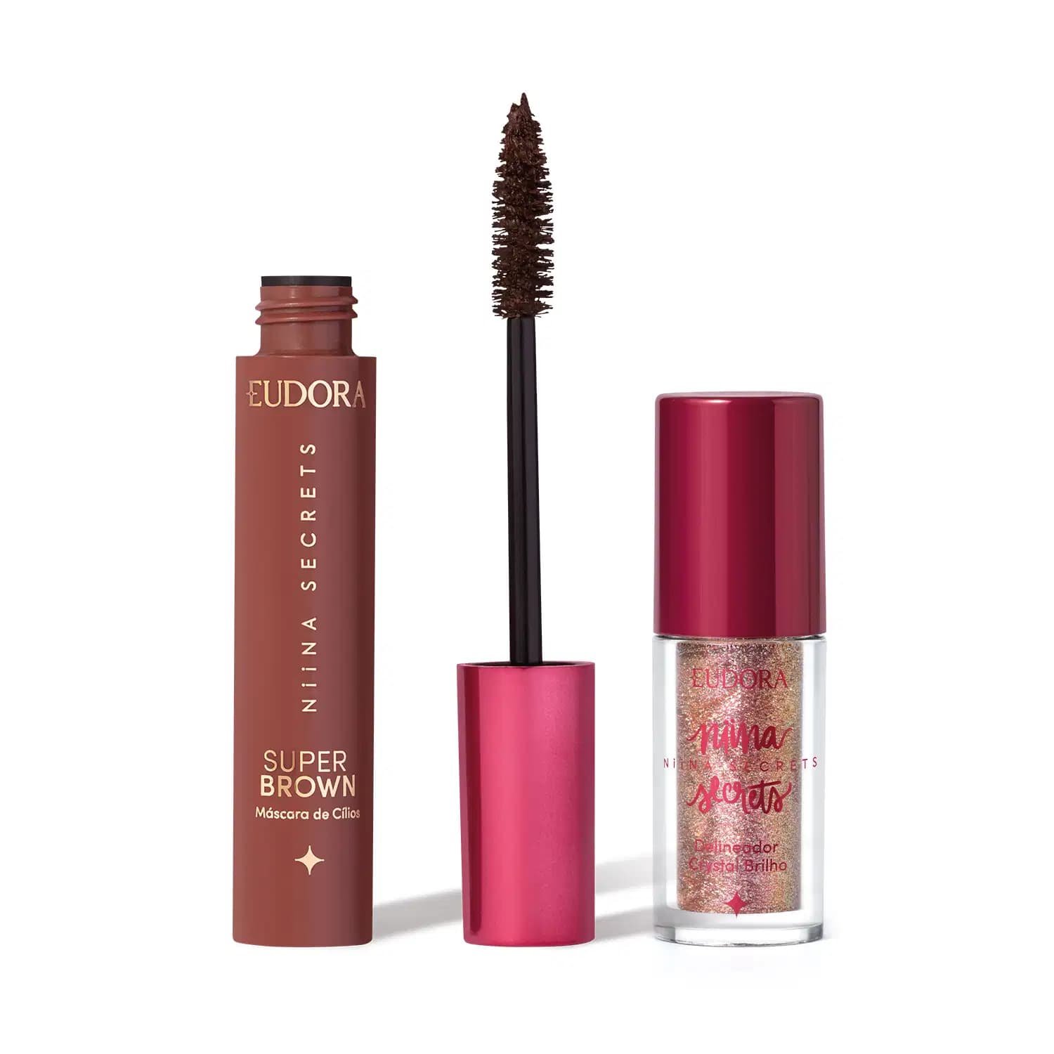 Kit Eudora Niina Secrets: Delineador Crystal + Máscara de Cílios Super Brown (2 Produtos)