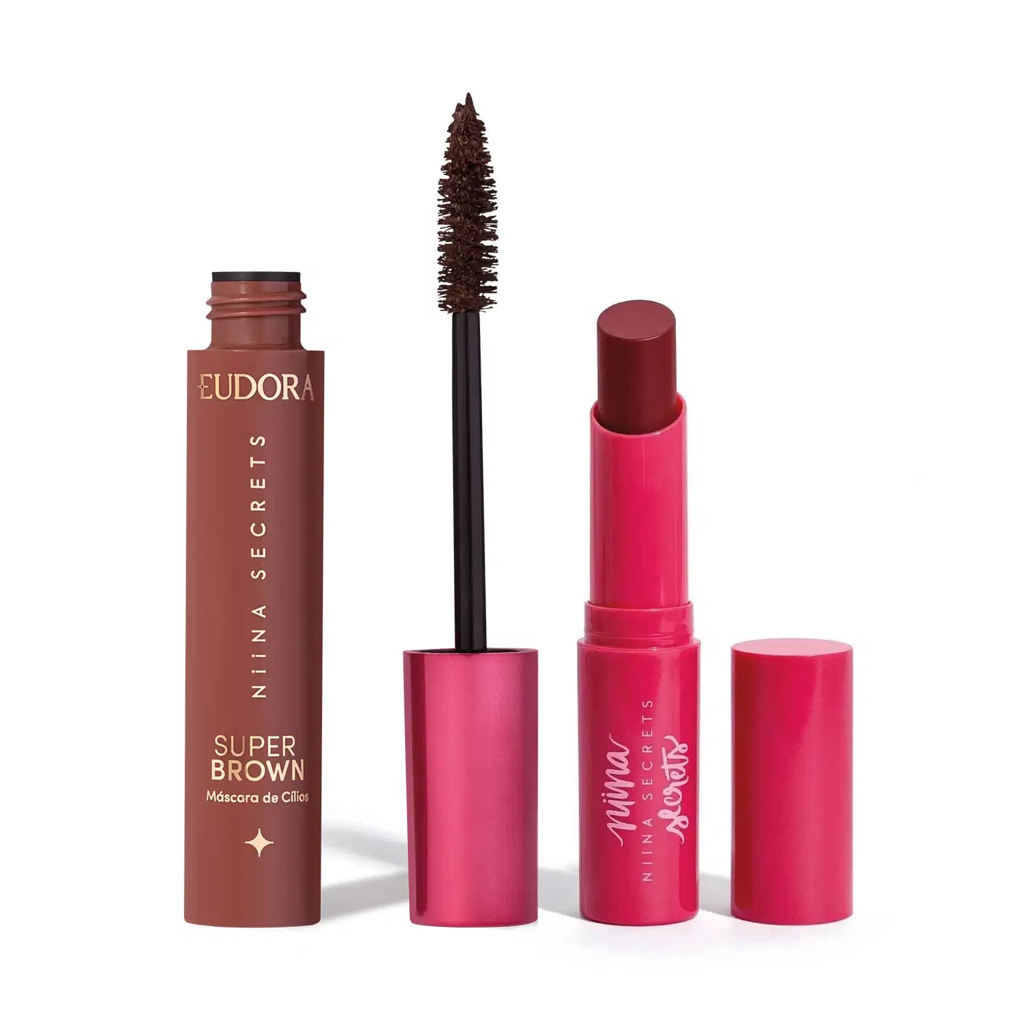 Kit Eudora Niina Secrets: Hidra Balm Rosa + Máscara de Cílios Super Brown (2 Produtos)