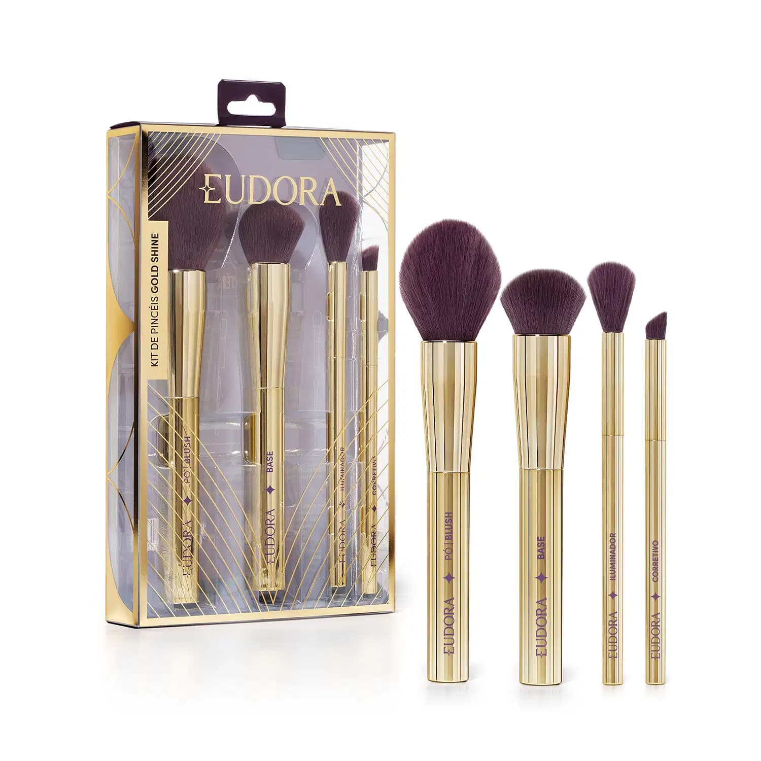 Kit Eudora Festa Gold Shine - Pincéis para Maquiagem (4 Produtos)