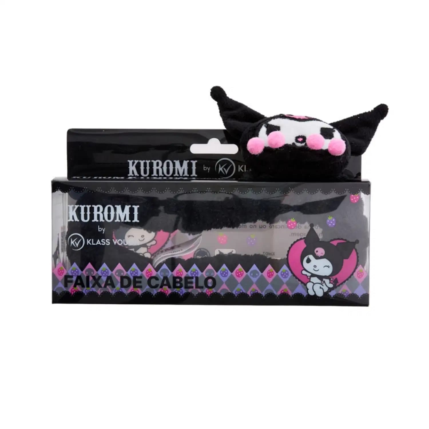 Faixa de Cabelos Kuromi para Skincare e Maquiagem Preta Klass Vough