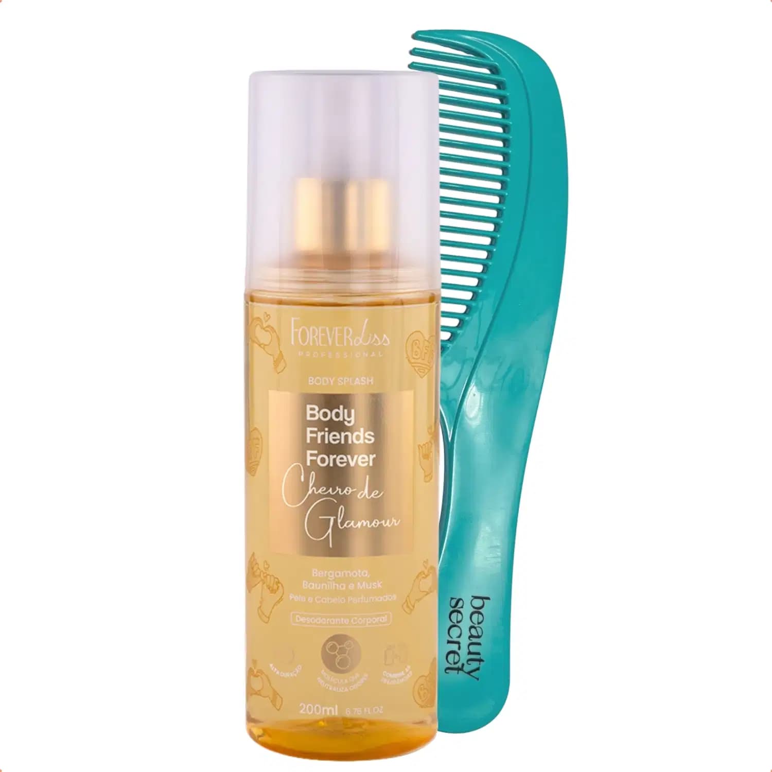 Kit Body Splash Forever Liss Glamour 200ml e Pente Beauty