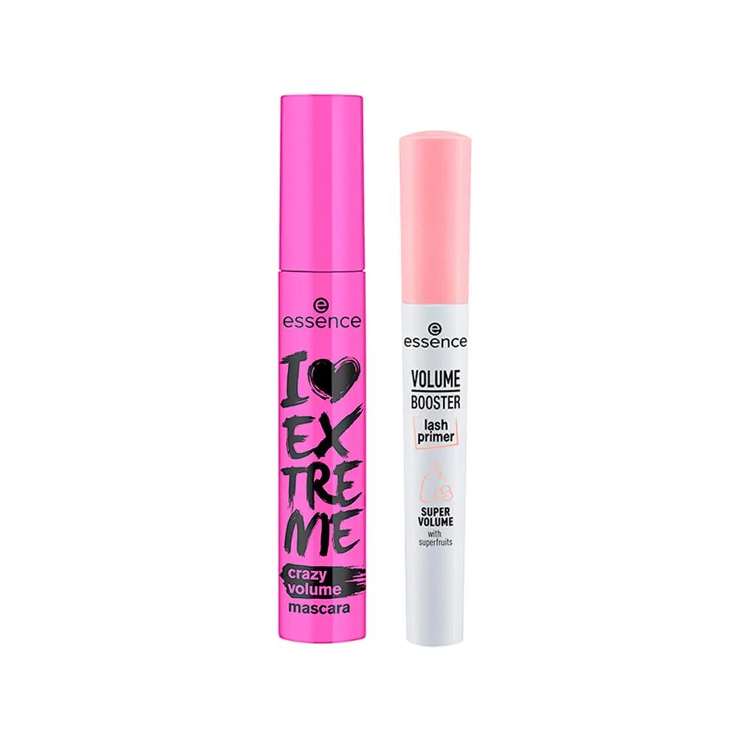 Kit Essence Cílios Extra Volumosos - Máscara Para Cílios Preta 12ml e Booster Primer De Cílios Branco 7ml