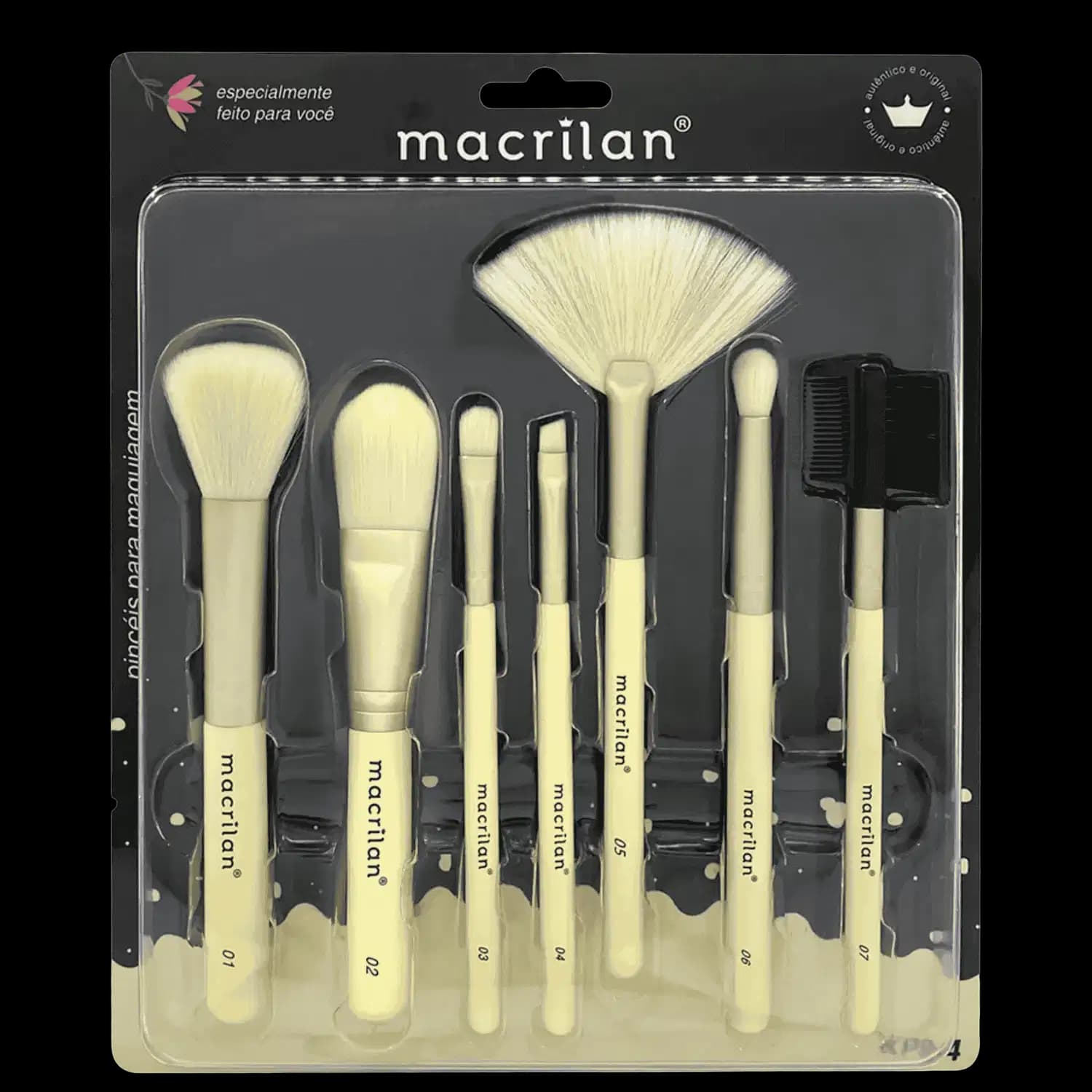 Kit KP9-4 com 07 Pincéis para Maquiagem - Macrilan - Amarelo