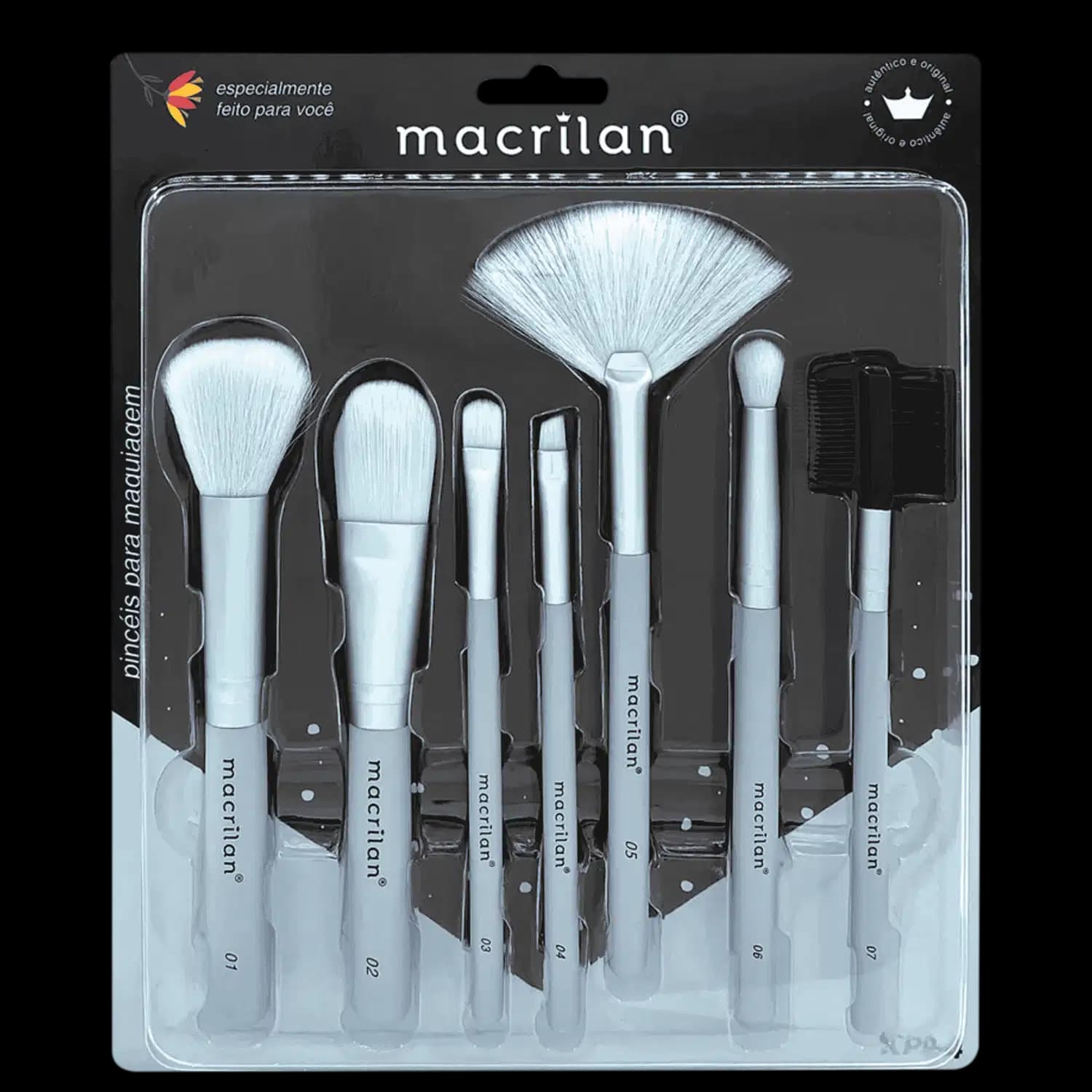 Kit KP9-4 com 07 Pincéis para Maquiagem - Macrilan - Azul