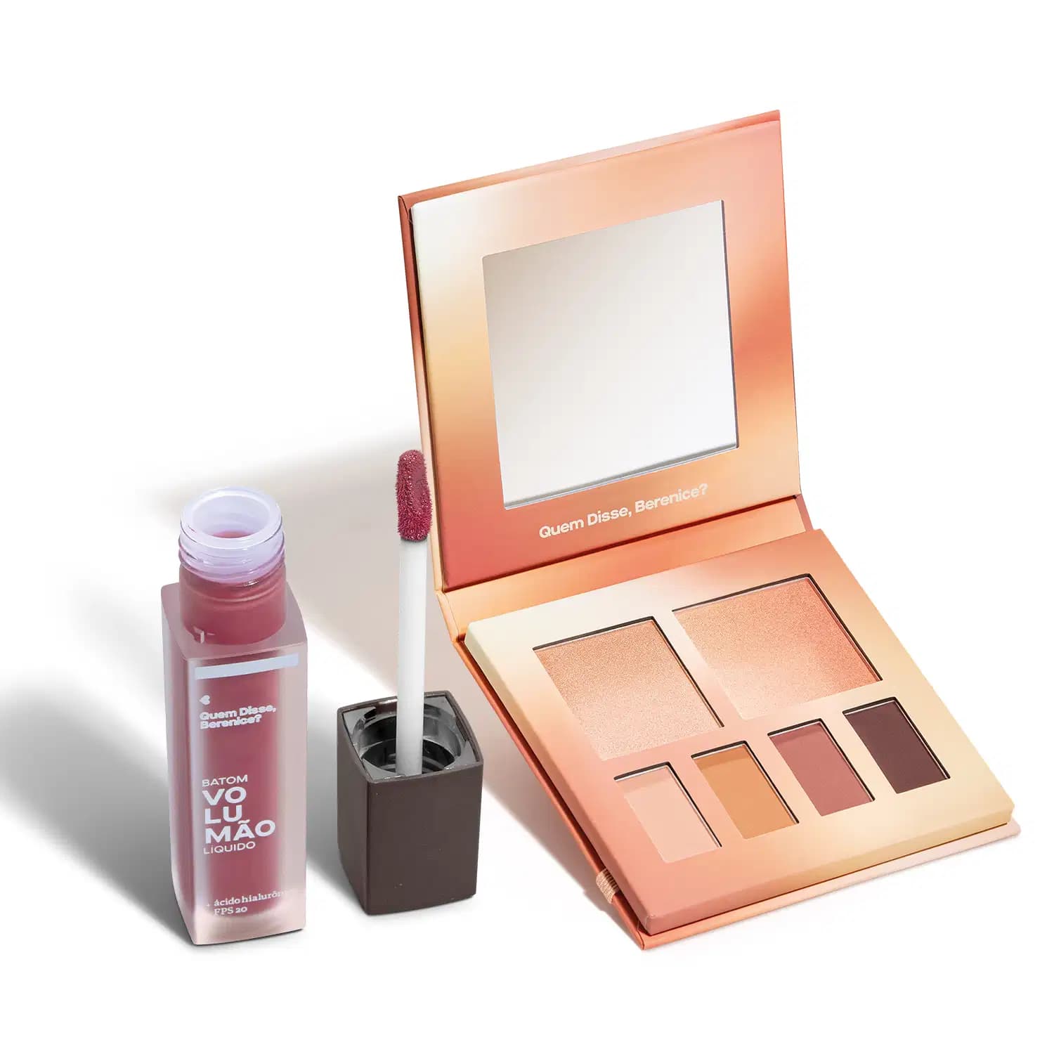 Combo Paleta de Maquiagem Multifuncional Nude 7g + Batom Líquido Rosa Roseli 5,5ml