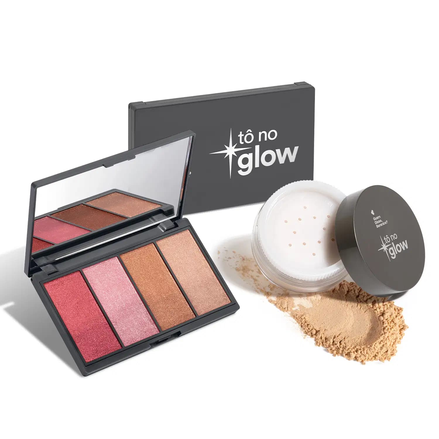 Kit Quem Disse, Berenice? Make No Glow: Paleta de Maquiagem + Pó Solto Cor 2 (2 Produtos)