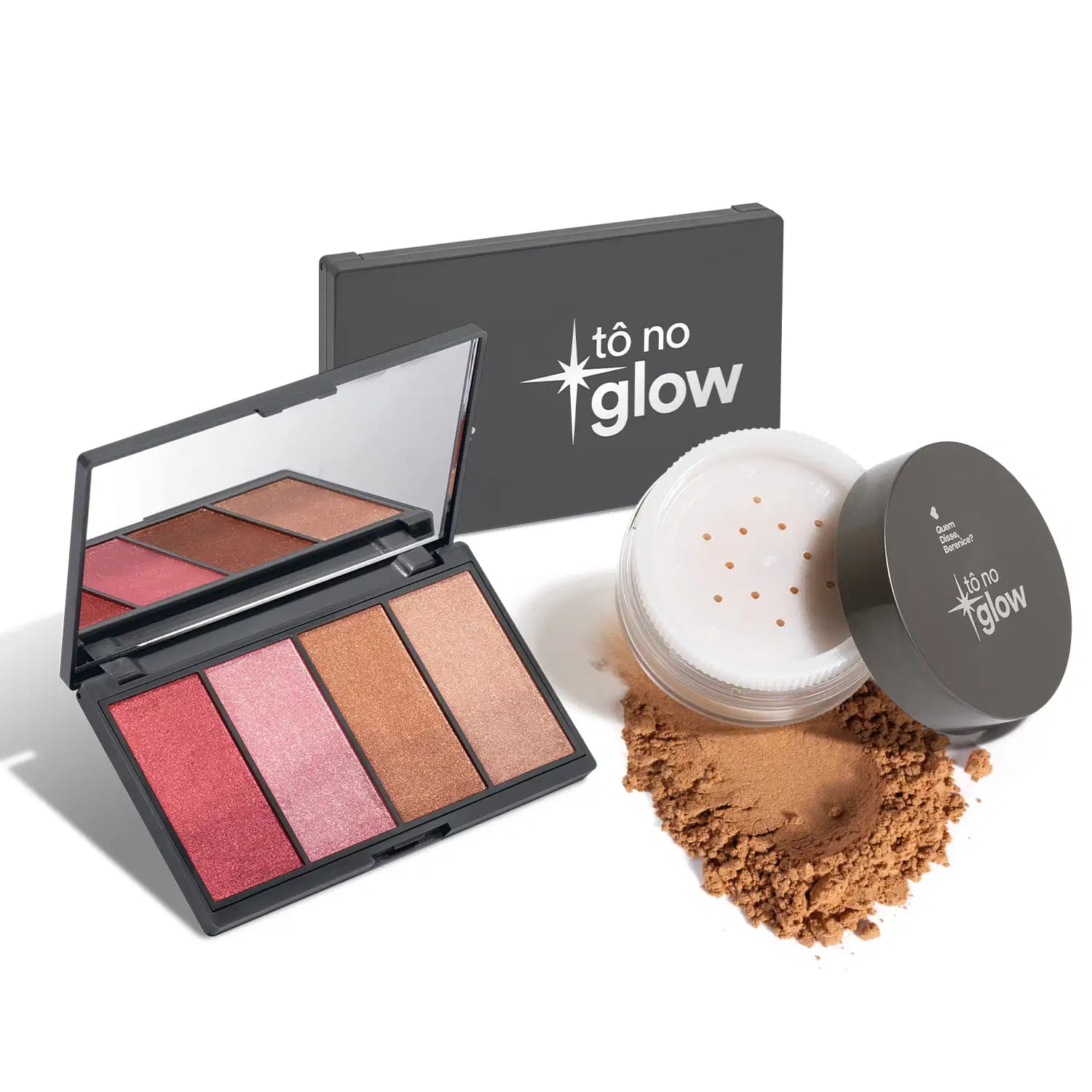 Kit Quem Disse, Berenice? Make No Glow: Paleta de Maquiagem + Pó Solto Cor 3 (2 Produtos)