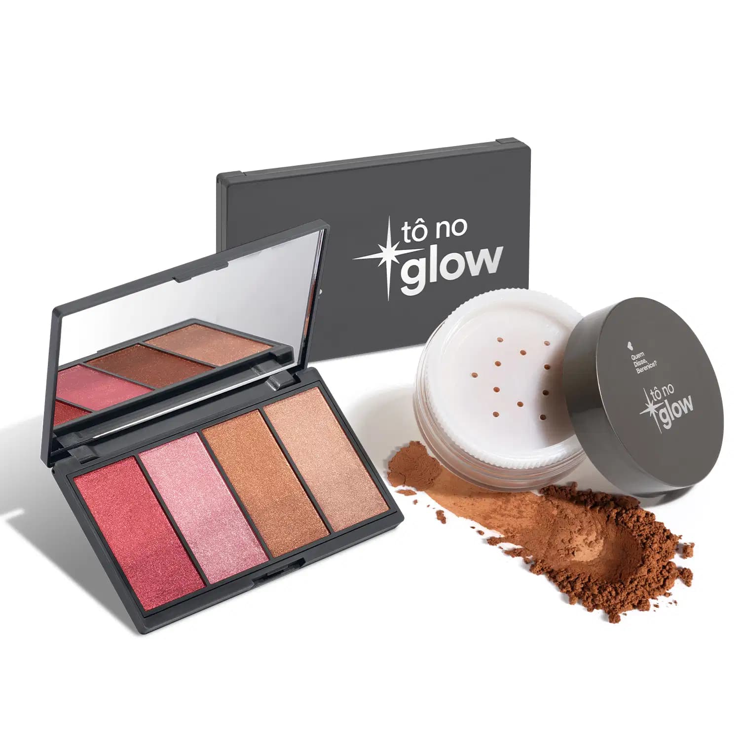 Kit Quem Disse, Berenice? Make No Glow: Paleta de Maquiagem + Pó Solto Cor 4 (2 Produtos)