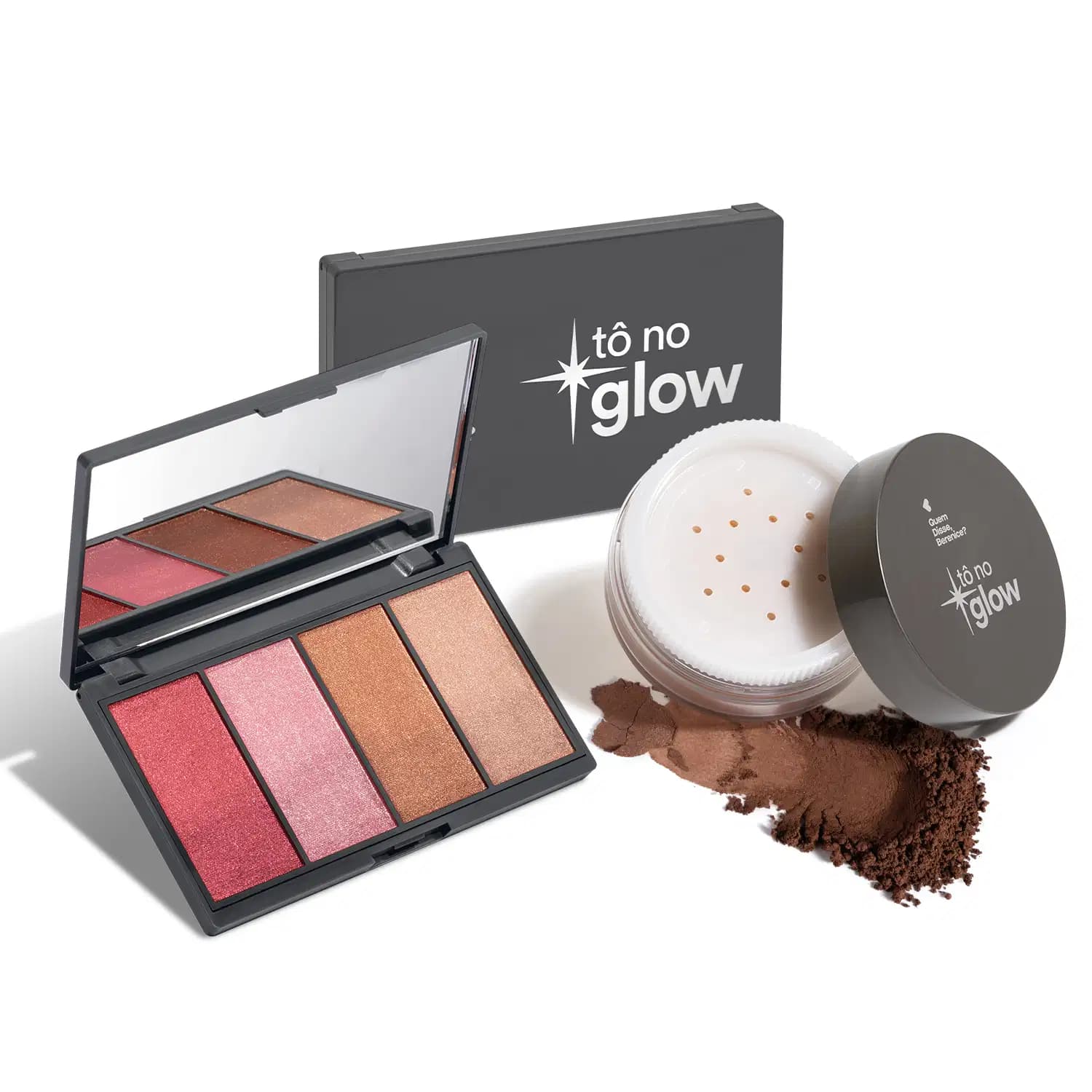 Kit Quem Disse, Berenice? Make No Glow: Paleta de Maquiagem + Pó Solto Cor 5 (2 Produtos)