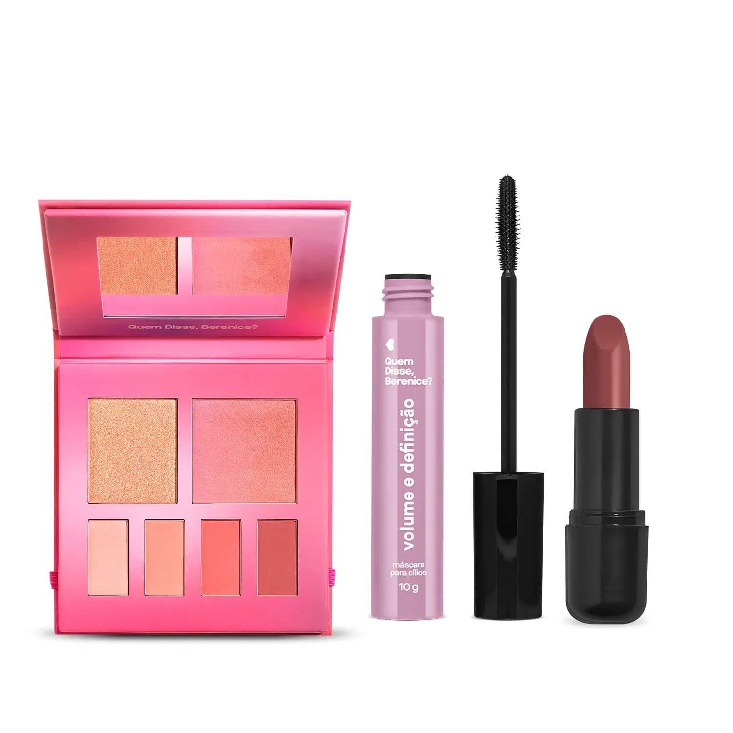 Combo Quem Disse, Berenice?: Paleta Multifuncional Roselelê 7g+ Máscara De Cílios 10g + Batom Nude Marrom 120 3,8g