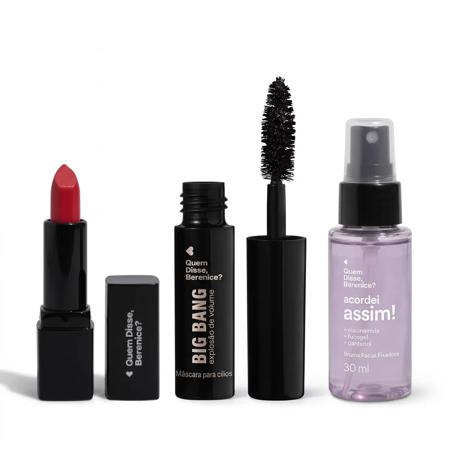 Combo Bruma Facial Fixadora Acordei Assim! 30ml + Mini Máscara de Cílios Big Bang Explosão de Volume 5g + Mini Batom Mate Alta Pigmentação 1,6g