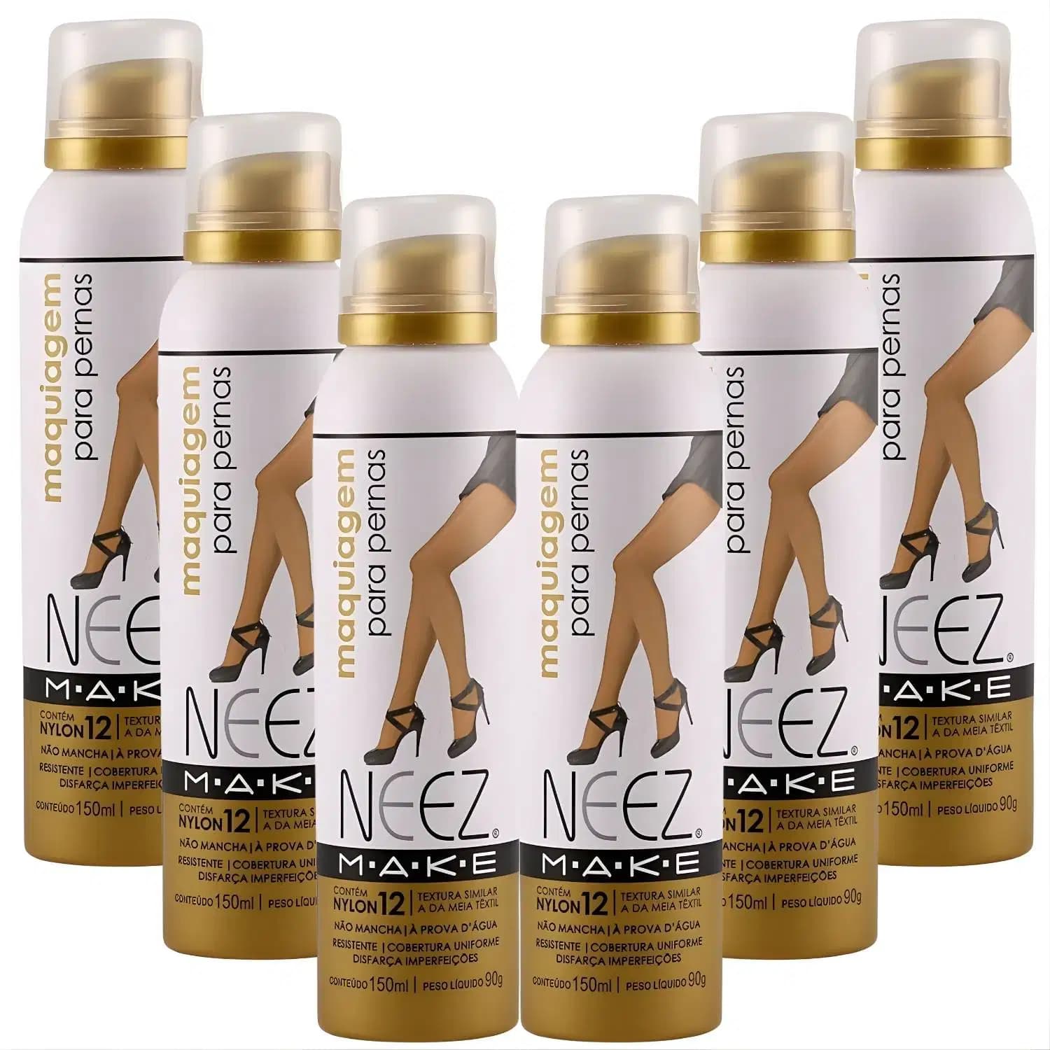 Kit 6 Maquiagem Para Pernas Spray Neez Profissional Esconde Estrias Celulites Morena Escura 150ml