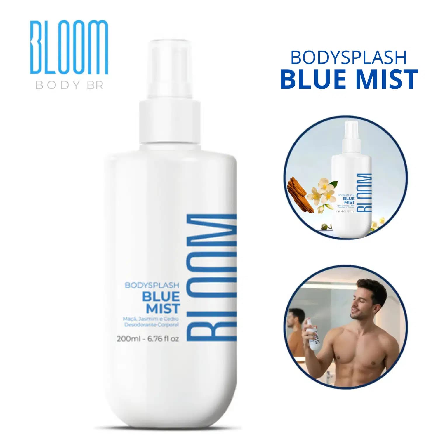 Body Splash Blue Mist Masculino - Deo Colônia - Bloom - 200 Ml - Spray
