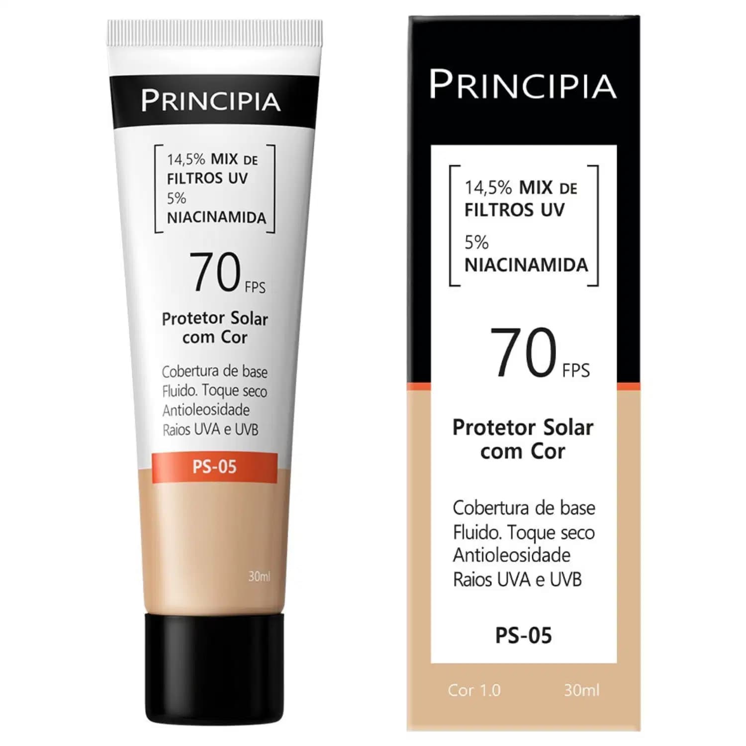 Principia PS-05 FPS 70 Cor 1.0 - Protetor Solar com Cor 30ml