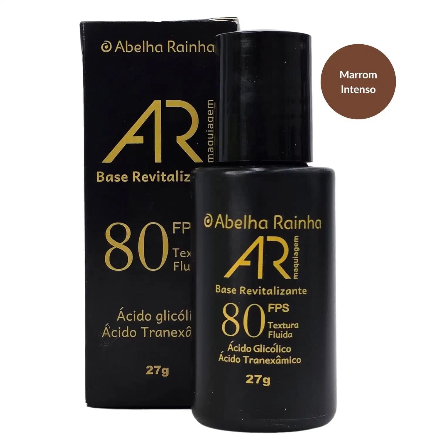 Abelha Rainha AR Maquiagem Base Revitalizante Marrom Intenso FPS 80 27g