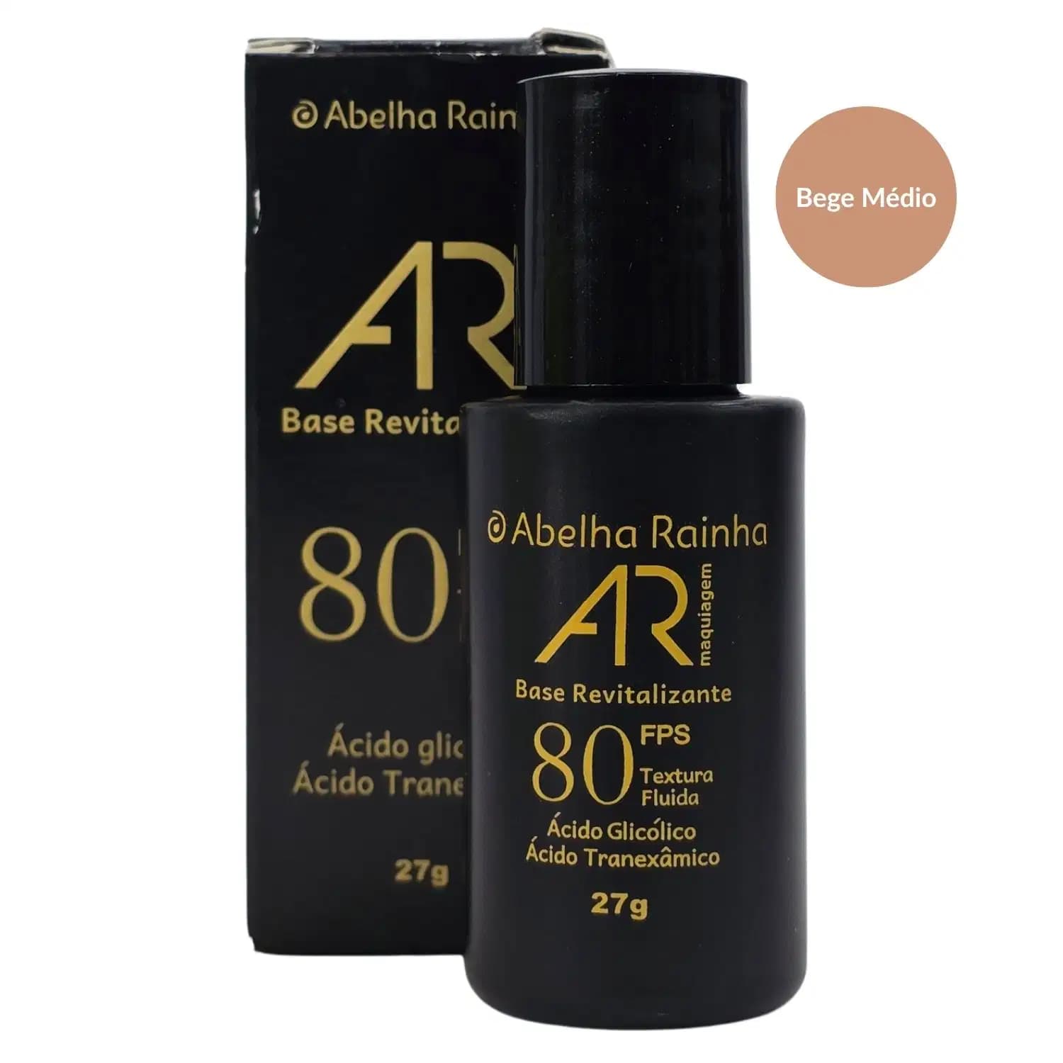 Abelha Rainha AR Maquiagem Base Revitalizante Bege Médio FPS 80 27g