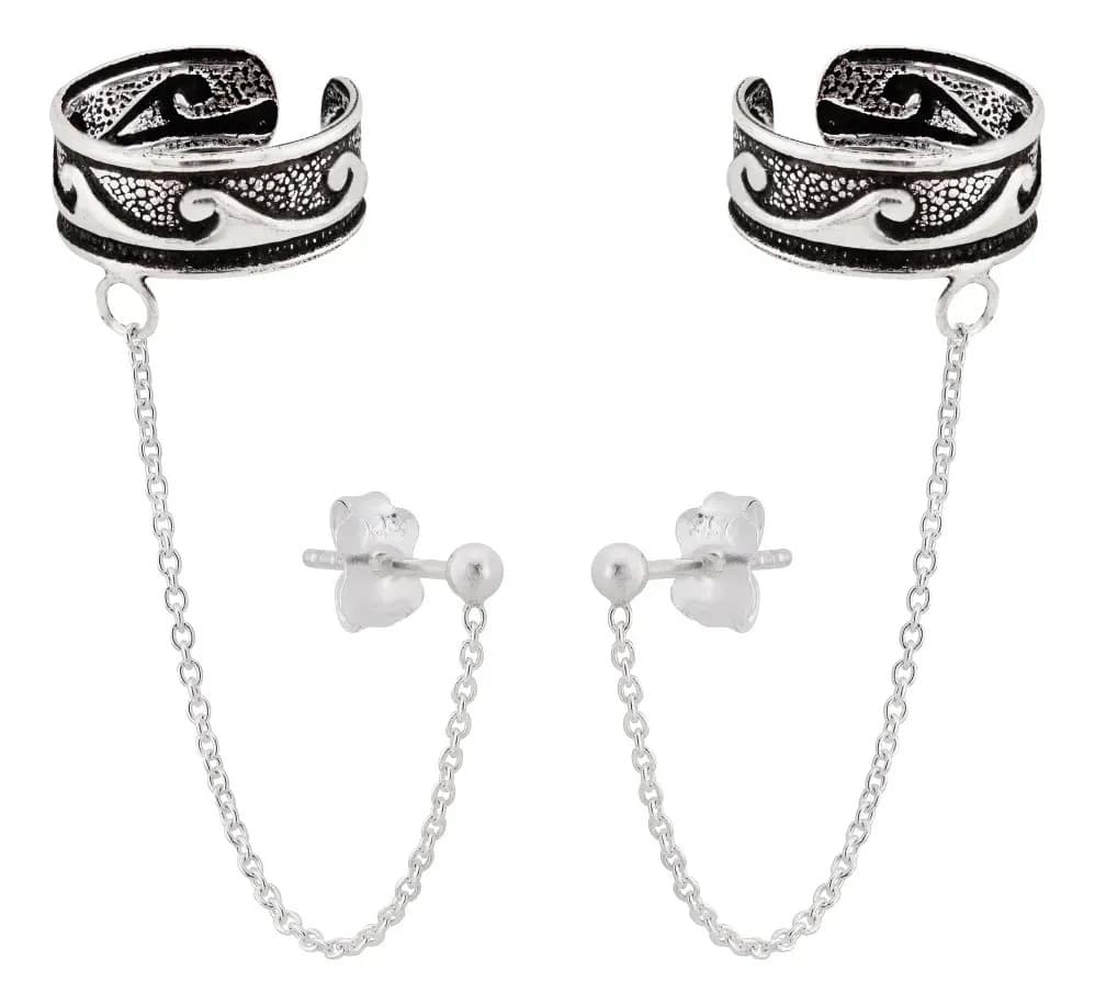 Brinco Prata 925 + Piercing Fake Envelhecido Prateado