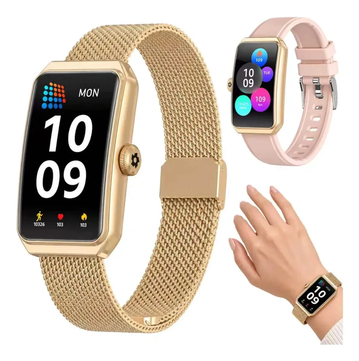 Dourado Smartwatch Feminino Smartwatch Quadrado Feminino Relogio Bluetooth Relogio Inteligente Digital Para Mulheres Monitora Batimentos Notificações Chamadas Resistente Agua Uso Diario