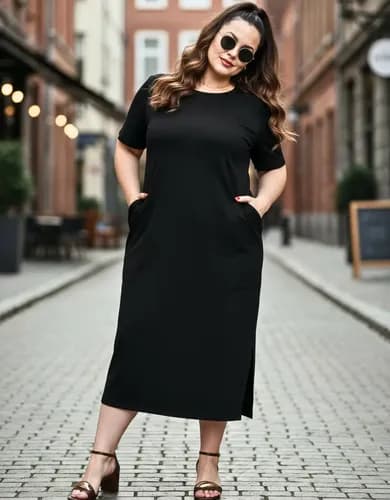 Vestido Feminino Plus Size Longo Casual Moderno Com Bolso