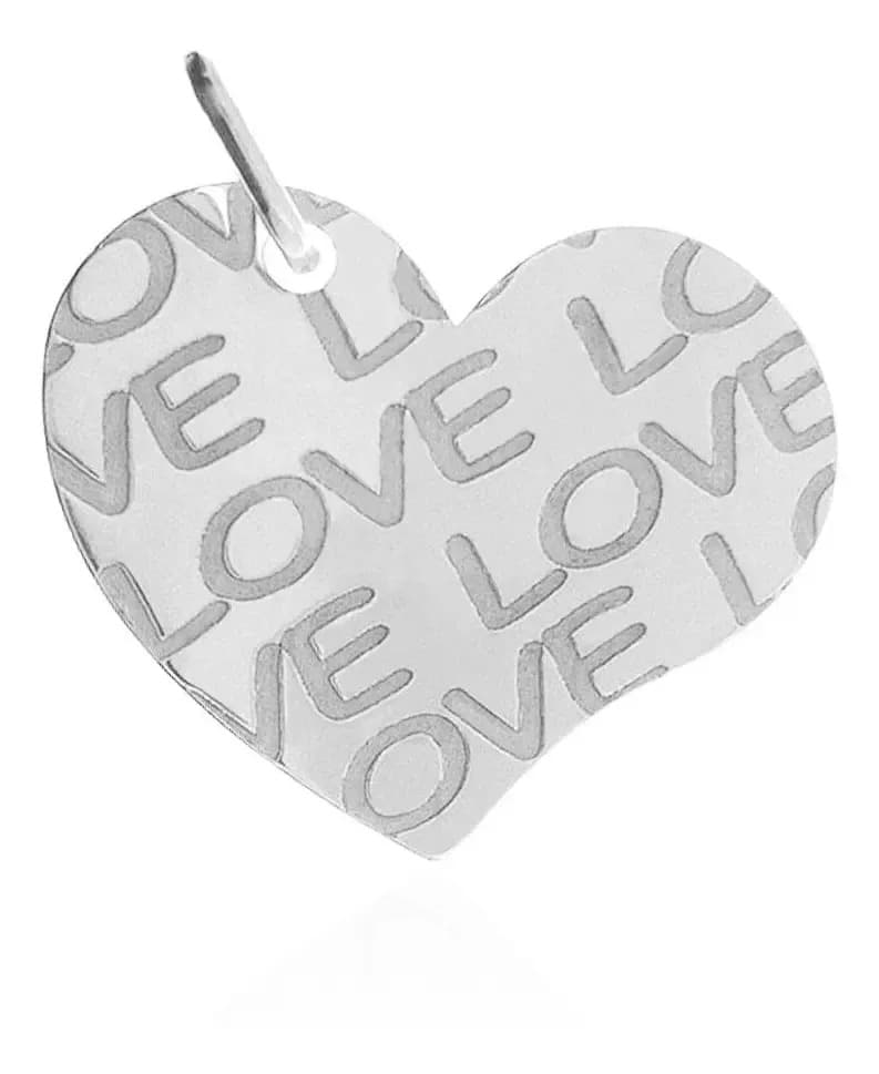 Pingente Coração Love Em Prata 925 Cinza