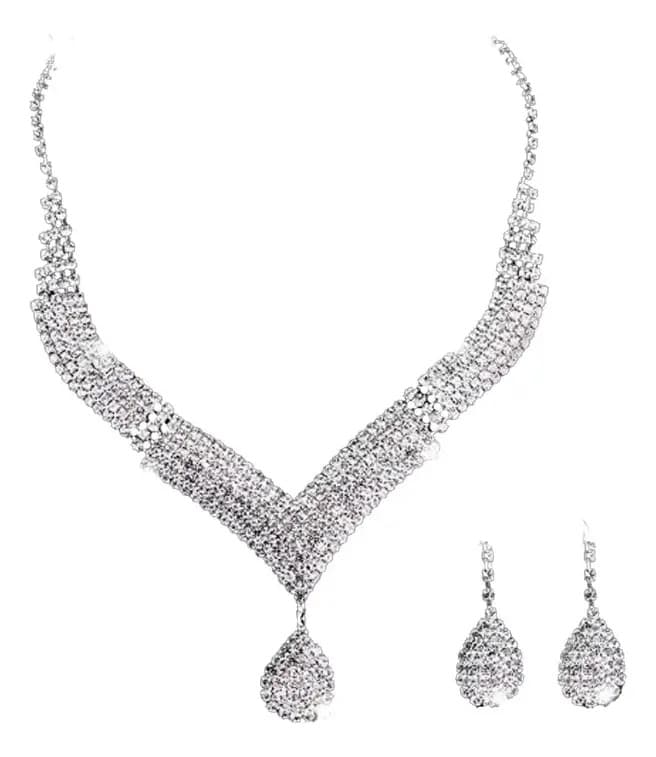 Conjunto Colar E Brinco Cristais De Zirconia Festa Casamento Cor Conjunto-colar-cristaisdezirconia