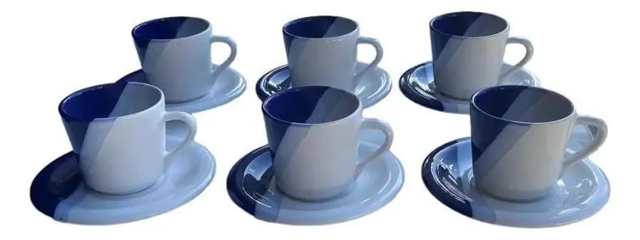 Jogo Xicaras De Chá 12 Pçs Cerâmica Cor Azul Atual