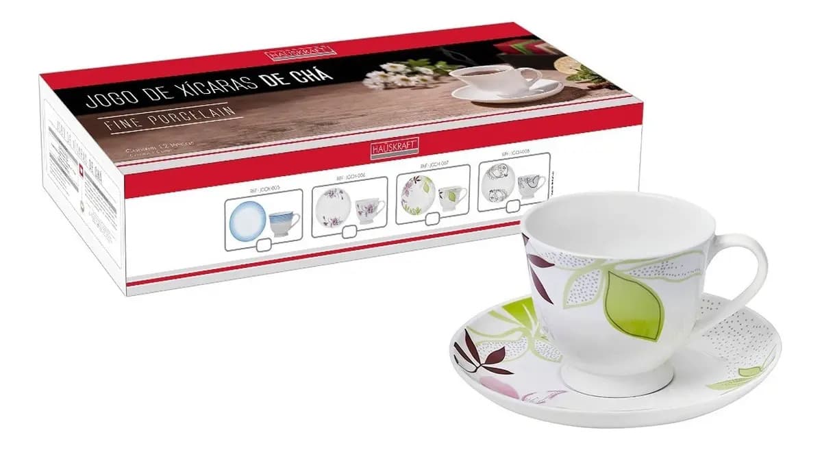 Jogo Xícaras Chá Porcelana 170ml 12 Folhas Josefa Haüskraft