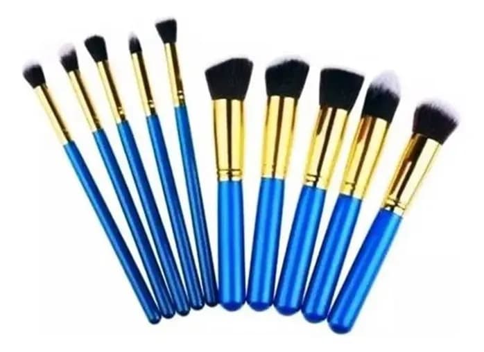 Kit 10 Pincéis Maquiagem - Kabuki E Precisão Cor Azul