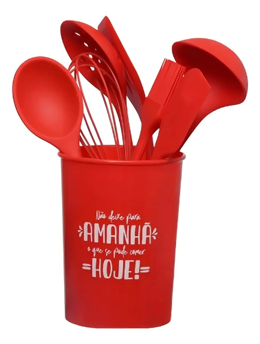 Conjunto Utensílios Cozinha Silicone Vermelho 8pc Hauskraft