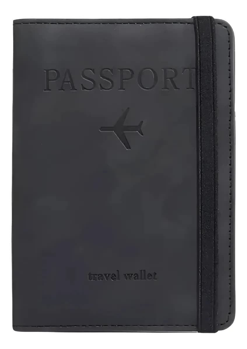 Porta Passaporte Couro Capa Carteira Rfid Protetora Viagem Cor Preto