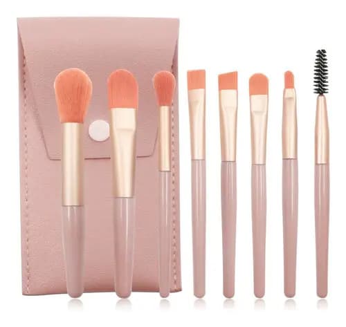 Kit 8 Mini Pincéis Maquiagem Snomel Estojo Laranja