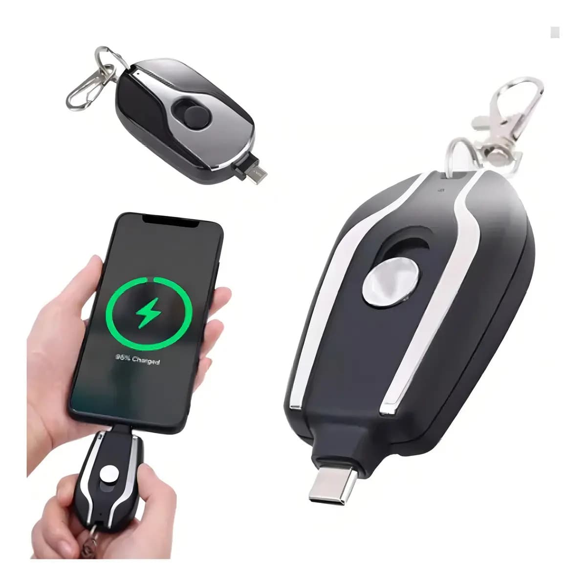 Chaveiro Carregador Portátil Celular Cor Preto
