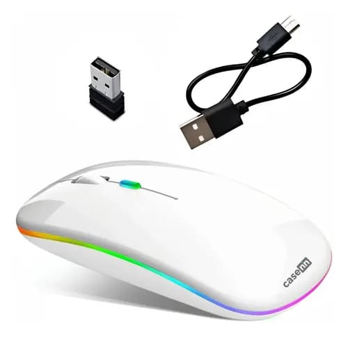 Mouse Sem Fio Bateria Recarregável Wireless 2.4ghz E Bluetooth Led Rgb Dpi Ajustavel Ergonômico Silencioso Para Pc Desktop Notebook Tablet Smartphone Casenn Branco