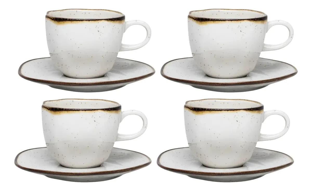 Jogo Xicaras Café Com Pires 4pcs Porcelana Ryo Maresia 75ml
