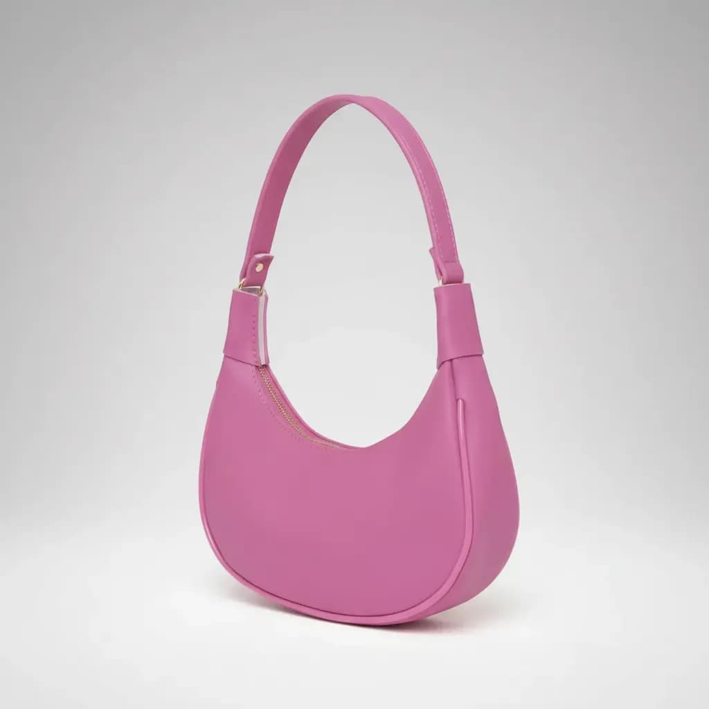 Bolsa Meia Lua Feminina Estilosa Lisa Pink Liso Dourado