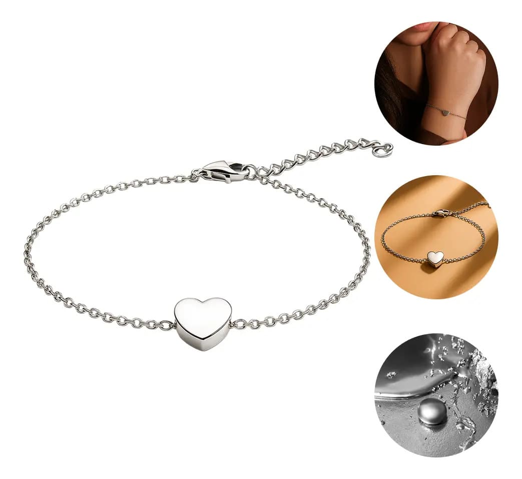 Pulseira Feminina Prata 925 Coração Luxo