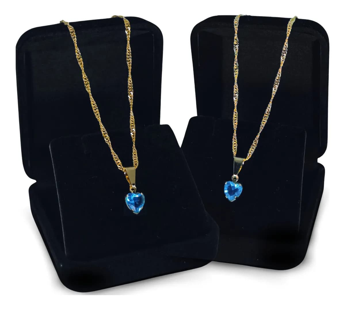 Gargantilha Feminina Choker Ouro 18k + Pingente Delicado Azul