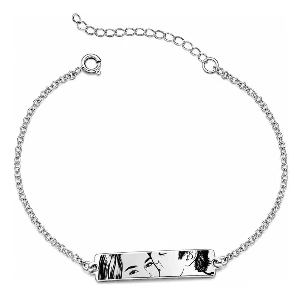 Pulseira Feminina Personalizada 100% Prata Foto Do Olhar Pulseira De Prata - Pulseiras Femininas - Pulseira Minimalista - Pulseira Casal - 18 Cm