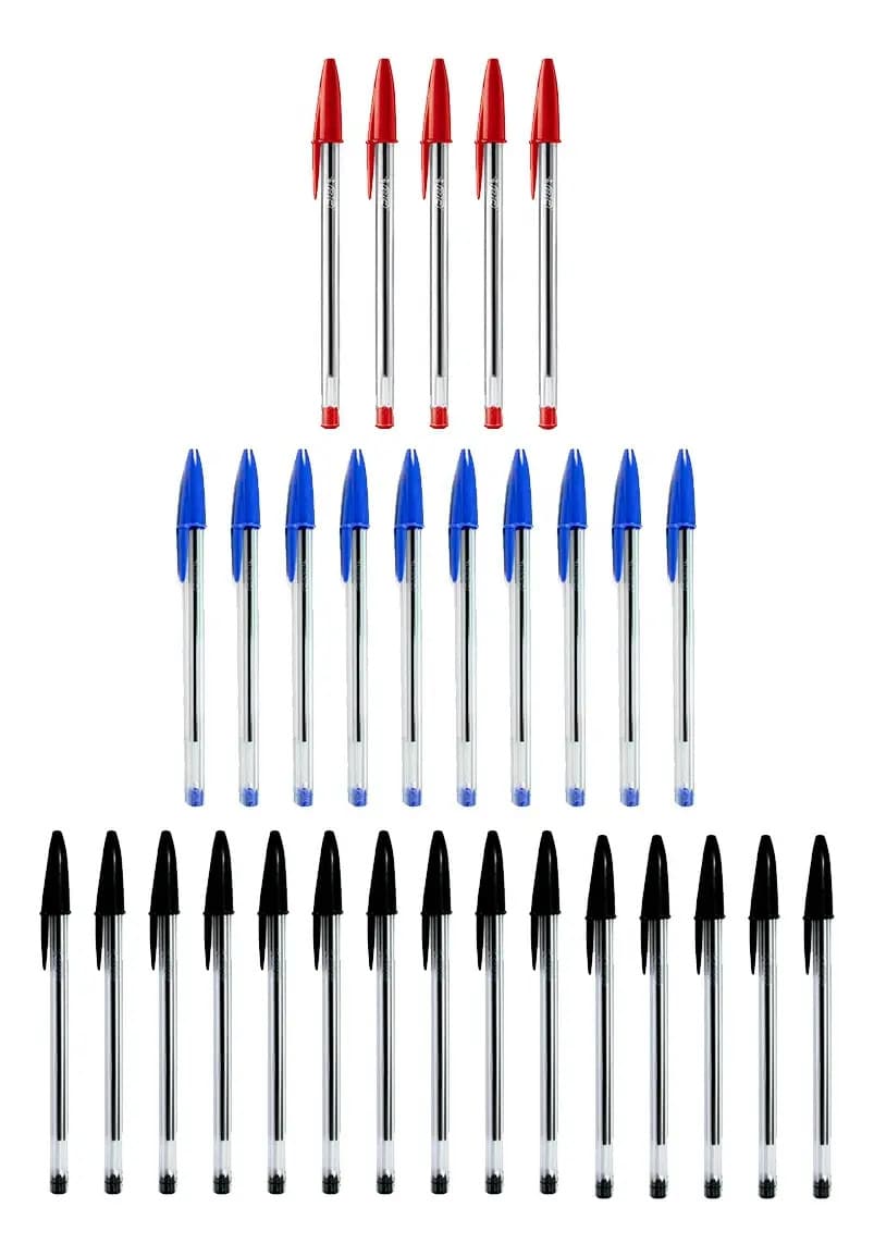 Kit Canetas Esferográficas BIC de 1 mm, com 30 Unidades Coloridas