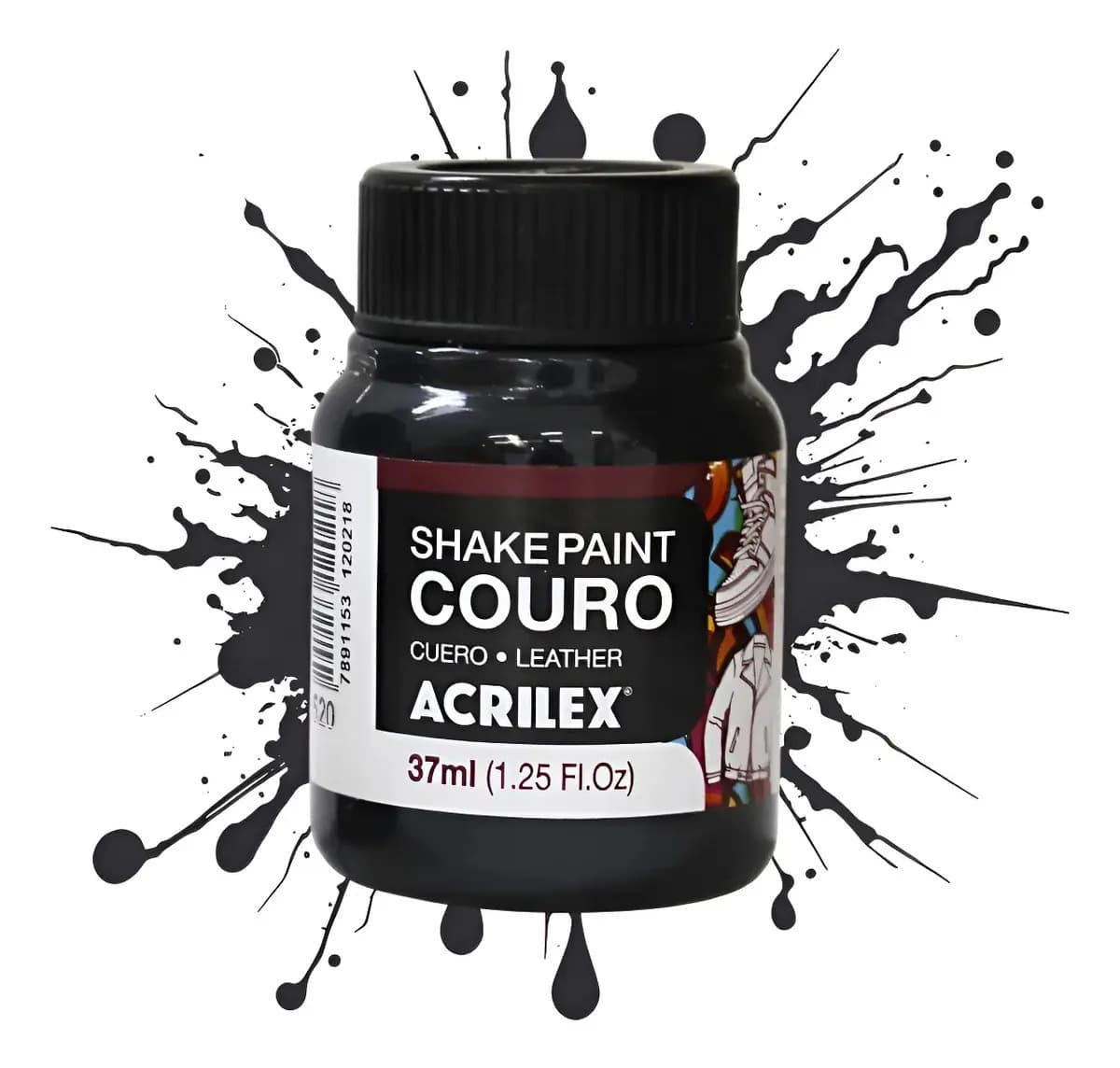 Tinta Couro 37ml Preta 520 Sapato Bolsa Jaqueta Acrilex