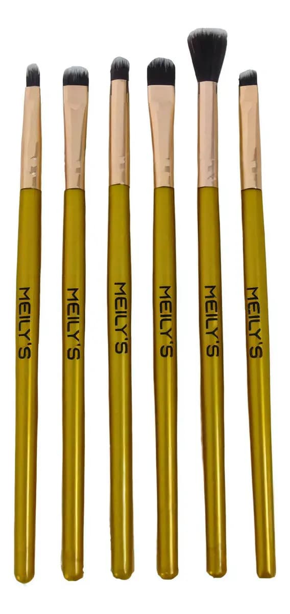 Kit Pincéis Maquiagem Meily's 6 Peças Dourado Cabelo Sintético